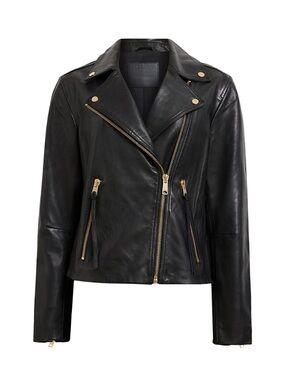 AllSaints Dalby Slim Fit Leather Biker Jacket black w/ gold hardware Size US 6